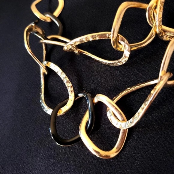 Organic Gold Tone Link Double Strand Necklace - Picture 4 of 6